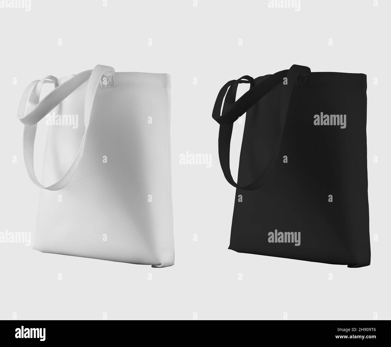 Mockup texturé blanc, noir totebag 3d rendu, avec espace pour le design, l'impression, écobag avec poignée pour la publicité.Modèle de sac à main écologique, isol Banque D'Images