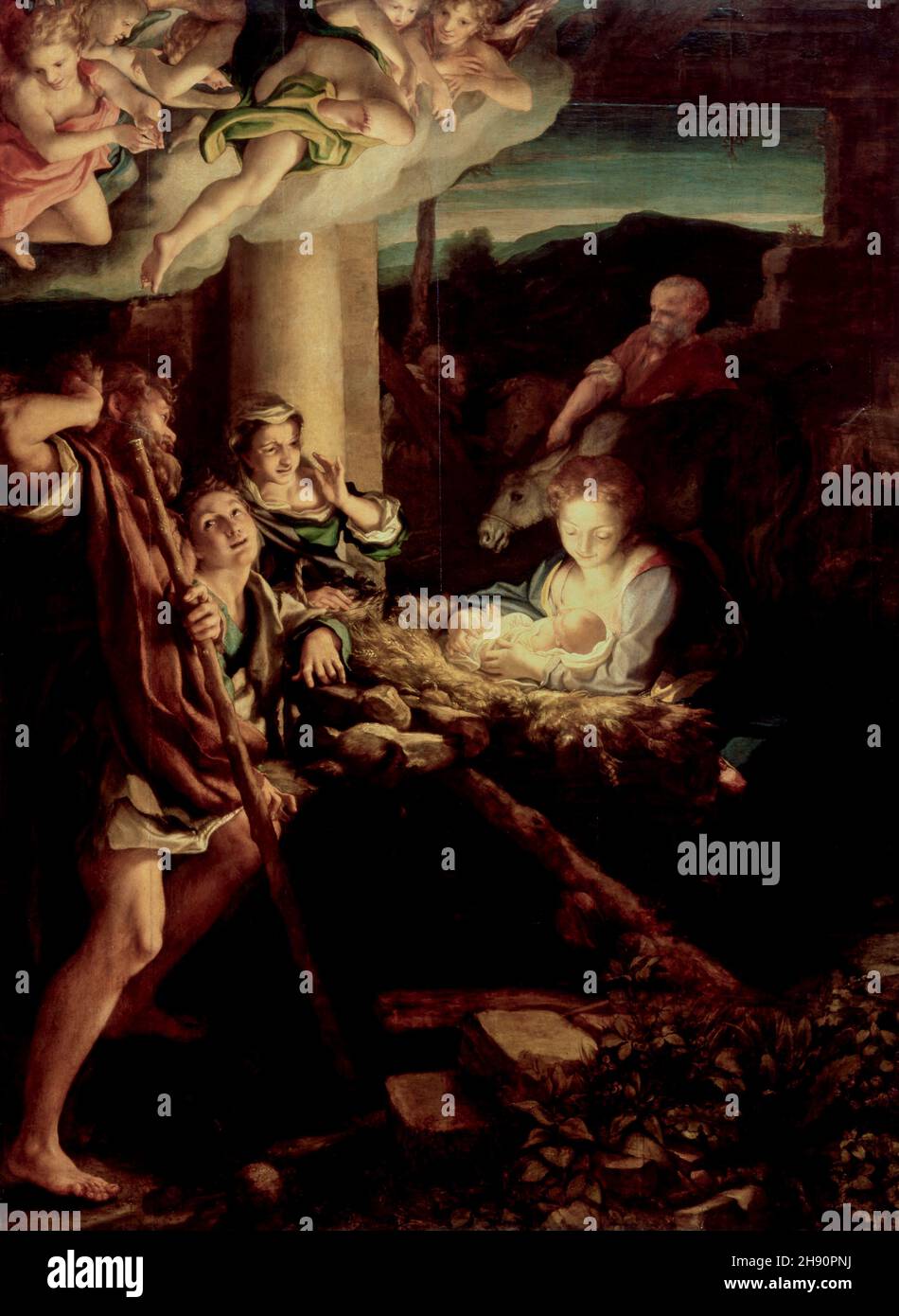 Antonio da Correggio, Nativité; la nuit sainte; adoration des bergers; 1530; huile sur panneau de bois; Dresde, Allemagne Banque D'Images