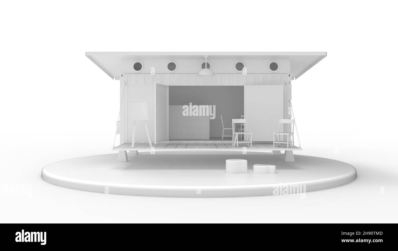Rendu 3D d'une petite maison de petit logement durable.Petit boîtier respectueux de l'environnement. Banque D'Images