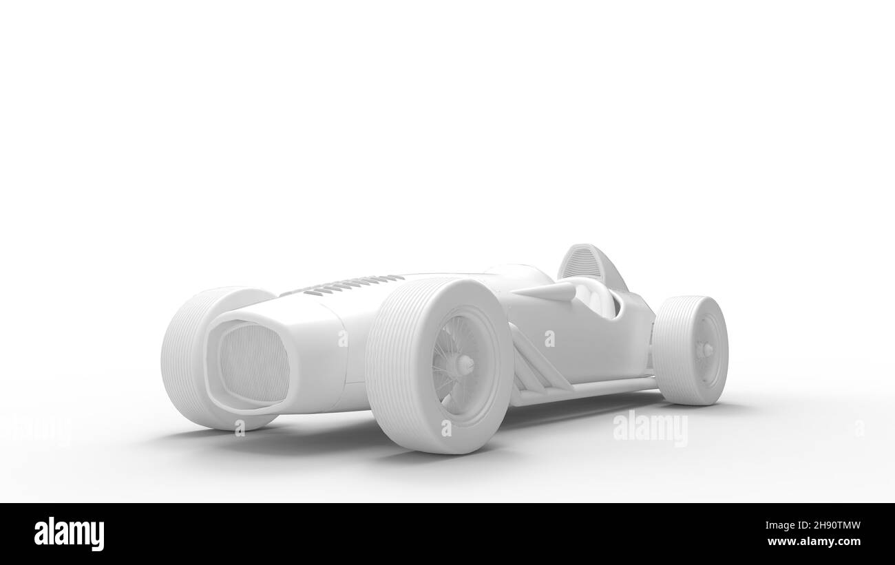 Rendu 3D d'une voiture de course historique vintage isolée sur un espace de studio blanc vide.Véhicule de transport de modèle informatique. Banque D'Images