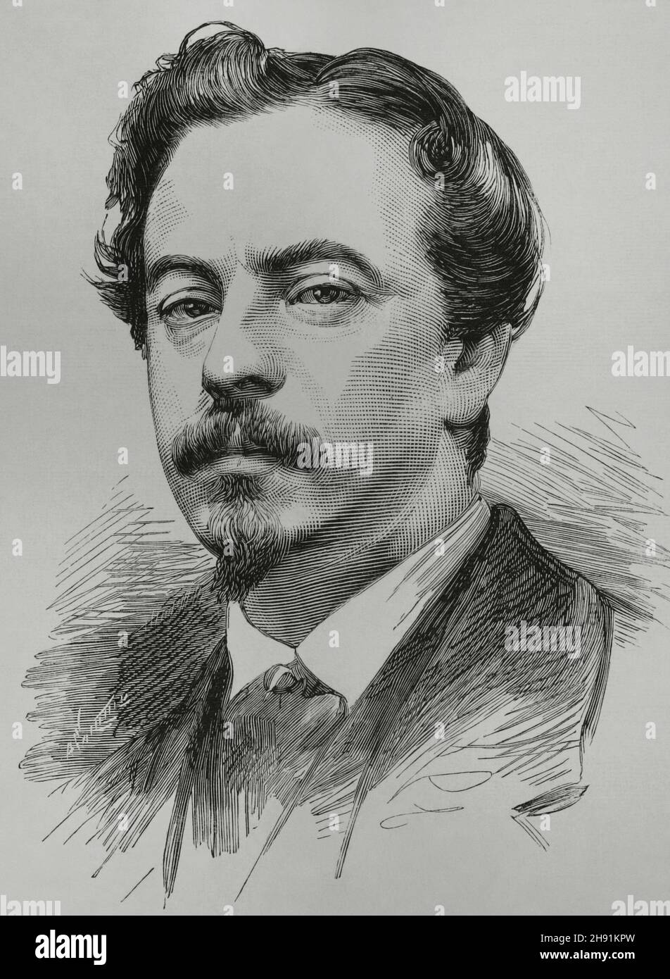 Ignacio Suárez Llanos (1830-1881).Peintre et illustrateur espagnol du XIXe siècle.Portrait.Gravure.La Ilustración Española y Americana, 1882. Banque D'Images