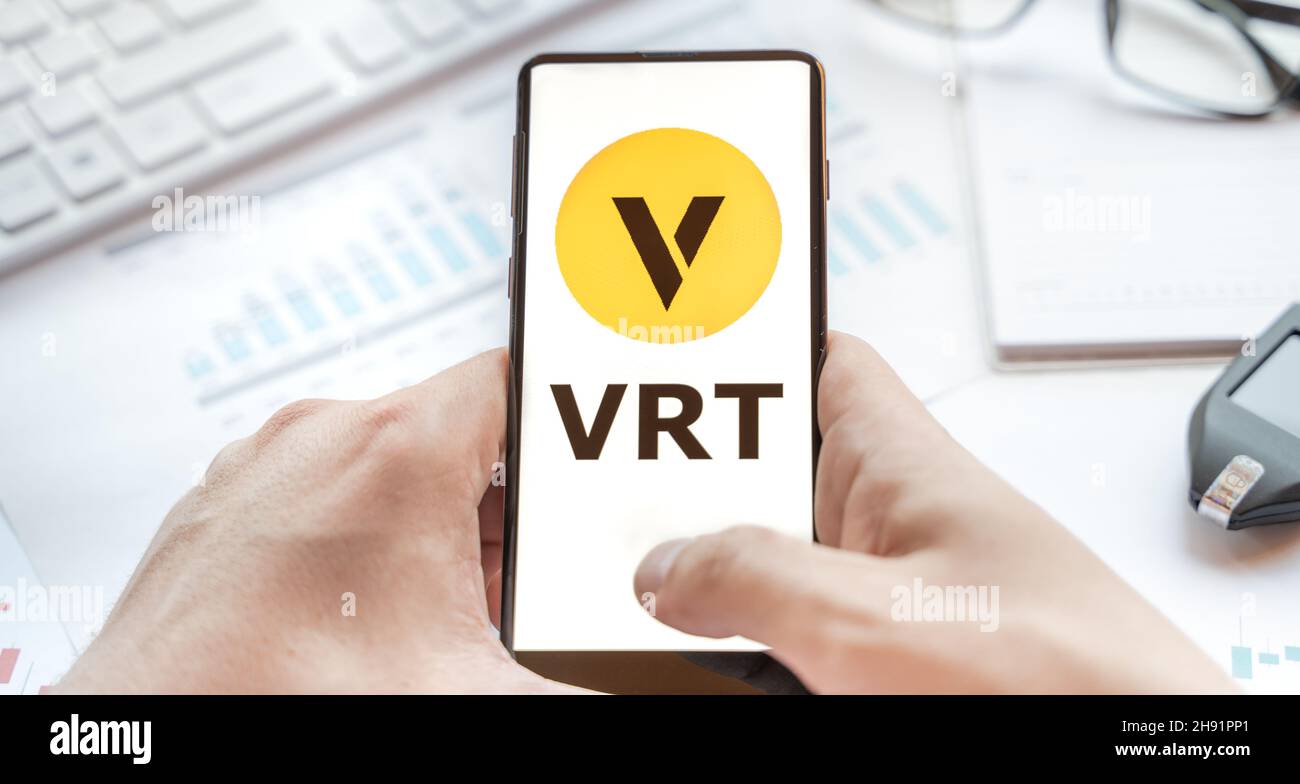 Logo de la pièce venus en tablette.Jeton VRT crypto-monnaie.Trading blockchain plate-forme pour acheter, vendre sur échange décentralisé DEX,DEFI.Argent numérique.Busi Banque D'Images