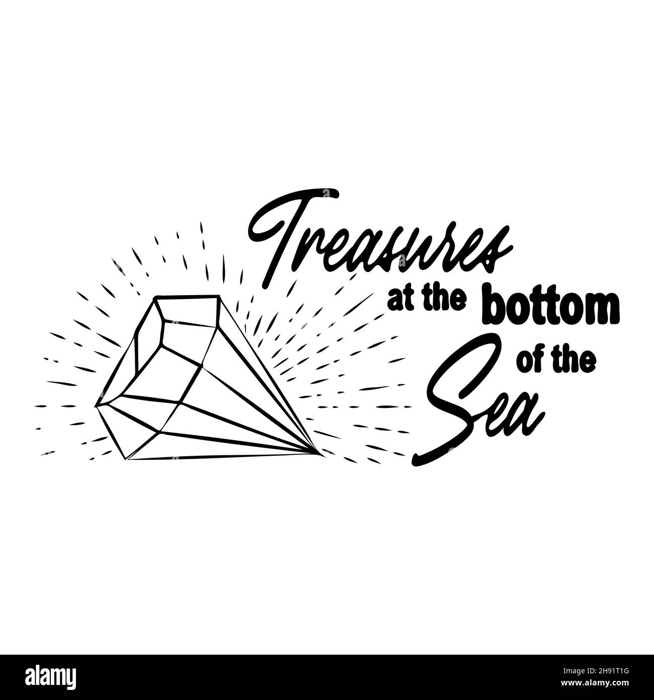 Tresors Au Fond De La Mer Citation Sur La Mer Les Mermaids Les Bijoux Et Les Eclaboussures D Eau Carte Mermaid Avec Elements Marins Dessines A La Main Et Ete Image Vectorielle Stock