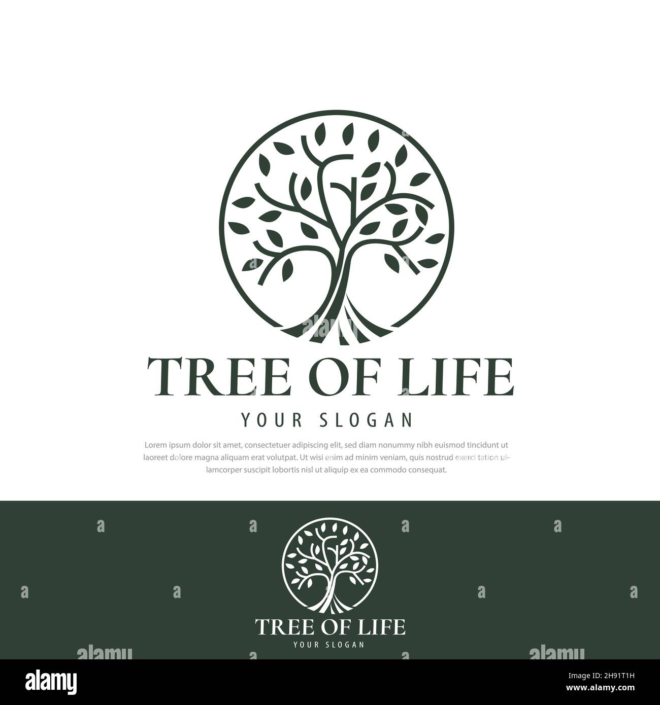 Résumé logo arbre Premium symbole feuille arbre de vie cercle illustration.can être utilisé pour les affaires cosmétiques, spa, icônes, symboles Illustration de Vecteur