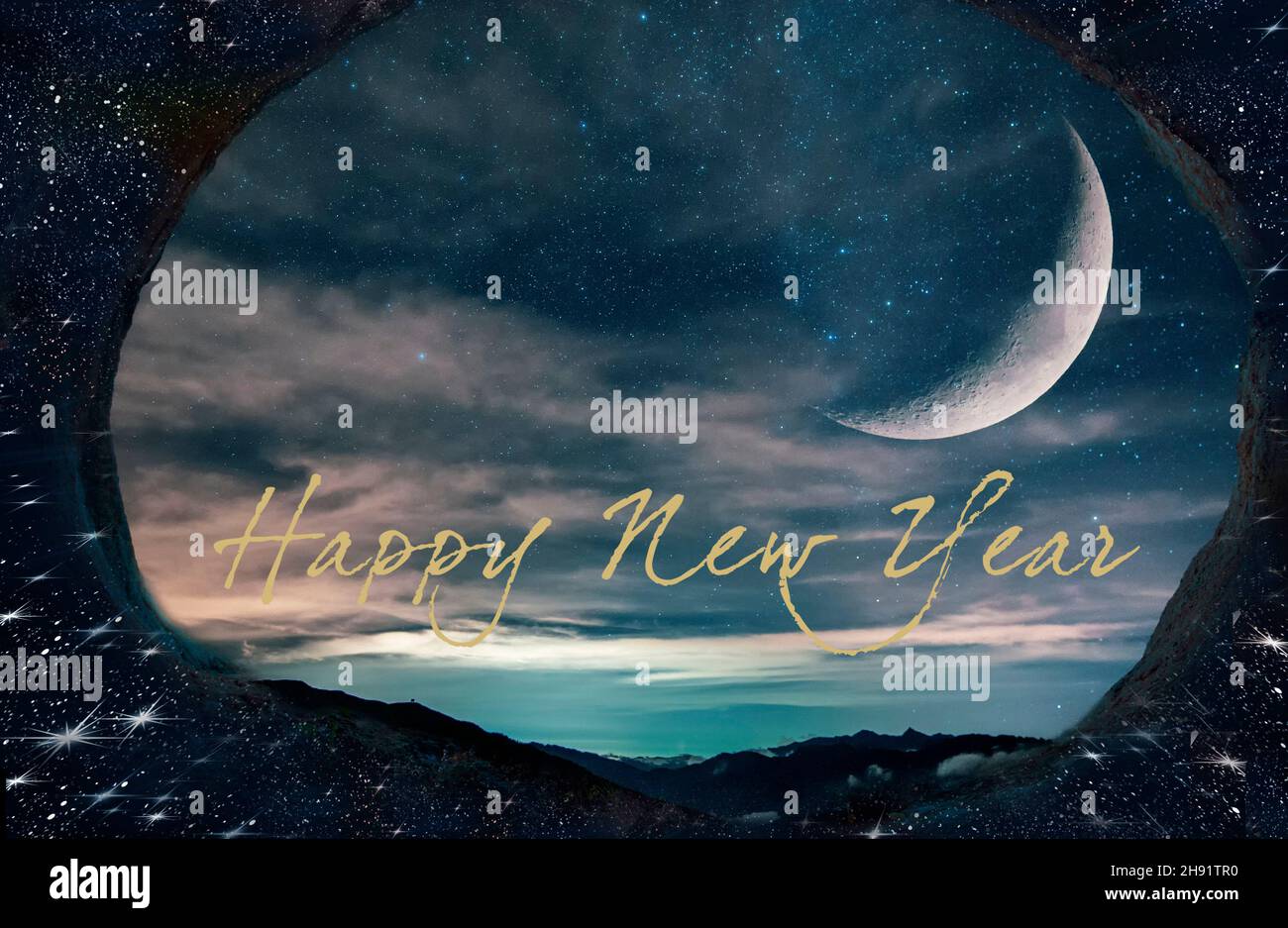 Photos de la nouvelle année, ciel étoilé, abstraction, fantaisie, salut, feux d'artifice, vacances Banque D'Images
