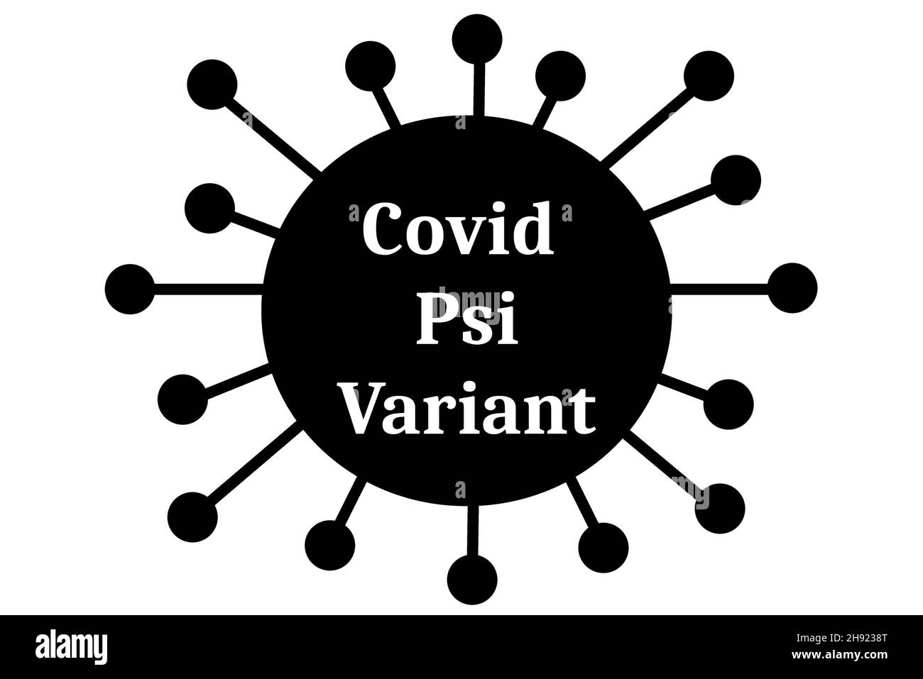 Variante psi, variante Covid psi isolée sur fond blanc en noir et blanc Banque D'Images