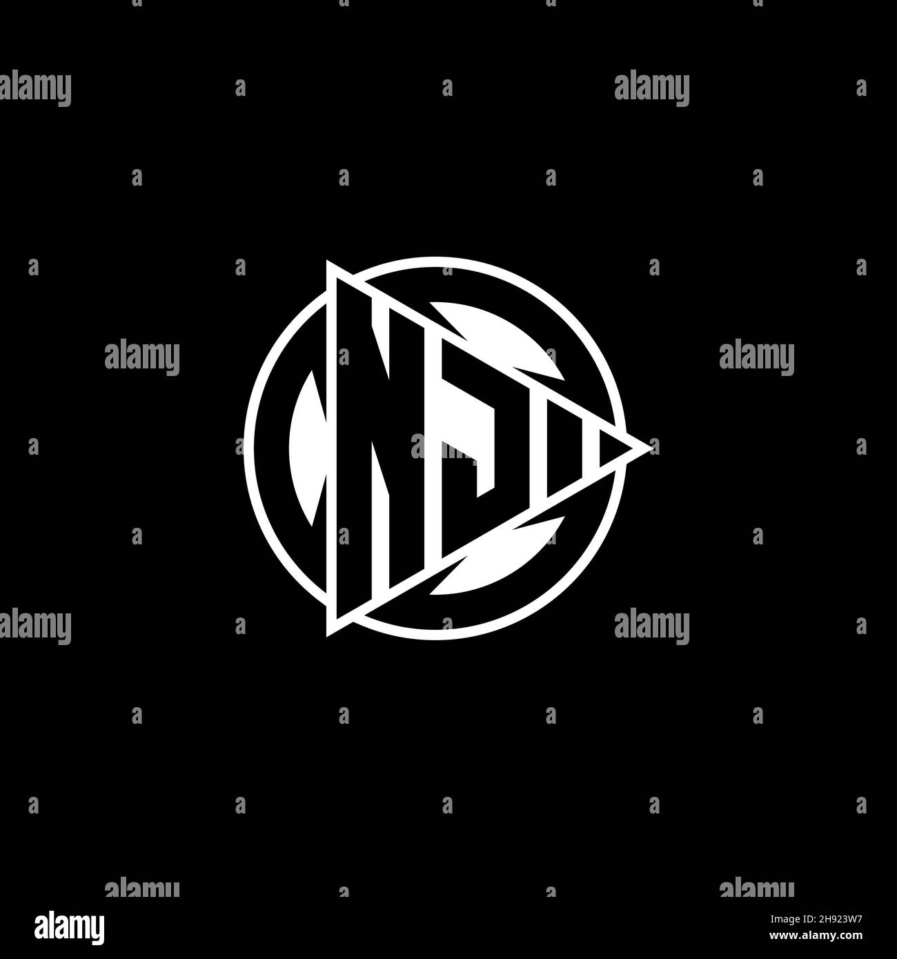 Lettre du logo NJ Monogram avec forme de jeu triangulaire et style circulaire arrondi sur fond isolé.Triangle cercle monogramme logo, triangle bouton de lecture Illustration de Vecteur