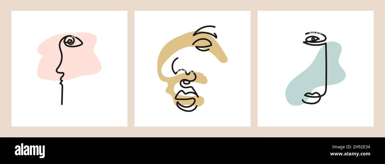 Ensemble de concepts élégants minimalistes avec des visages et des formes abstraites isolés. Illustration de Vecteur