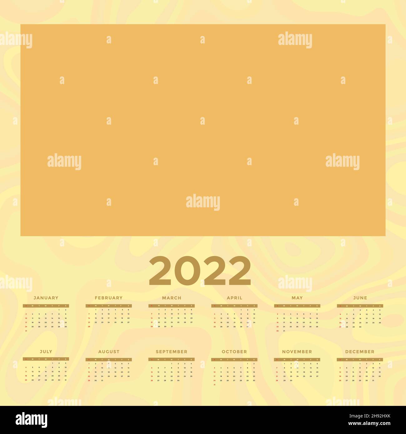 Modèle de calendrier 2022 simple et modifiable.modèle de vecteur couleur claire 2022. Illustration de Vecteur