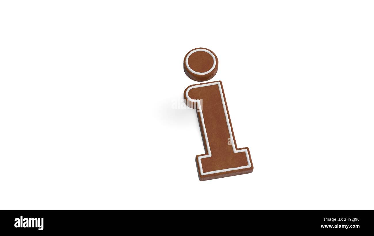 rendu 3d de biscuit de pain d'épice en forme de symbole de signe d'information isolé sur fond blanc avec glaçage blanc Banque D'Images