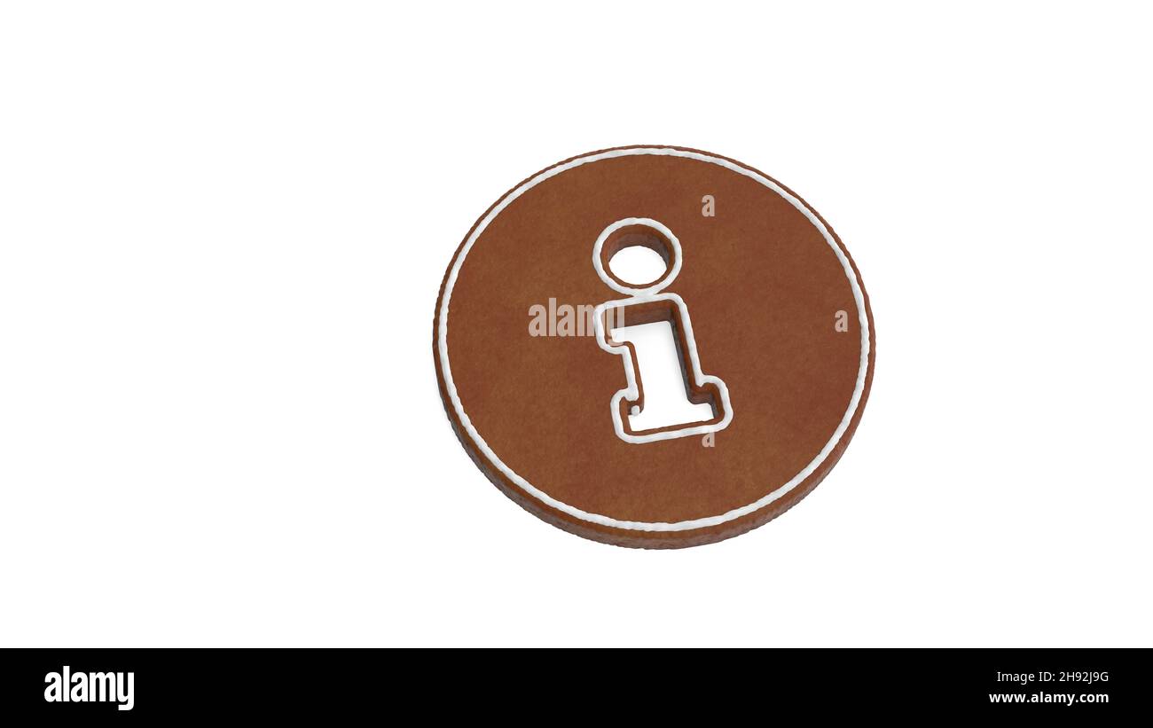 rendu 3d de biscuit de pain d'épice en forme de symbole d'information signe dans le cercle isolé sur fond blanc avec glaçage blanc Banque D'Images