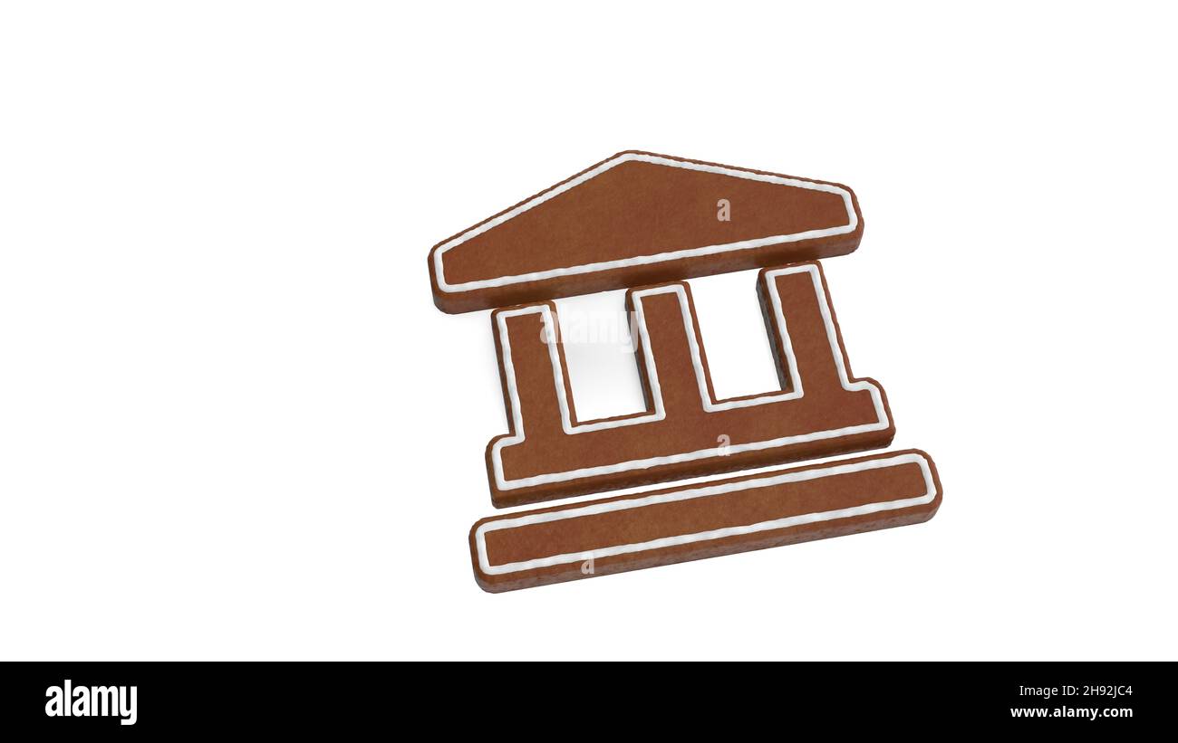 Rendu 3d de biscuit de pain d'épice en forme de symbole de l'ancien temple grec isolé sur fond blanc avec glaçage blanc Banque D'Images