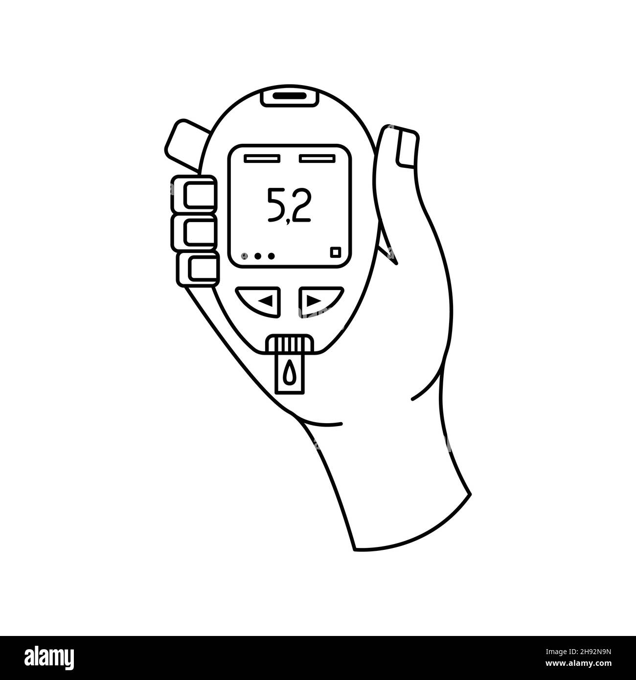 Illustration vectorielle d'un dispositif de mesure des taux de sucre dans le sang à la maison.Glucomètre pour diabétiques.Dessin au trait Illustration de Vecteur