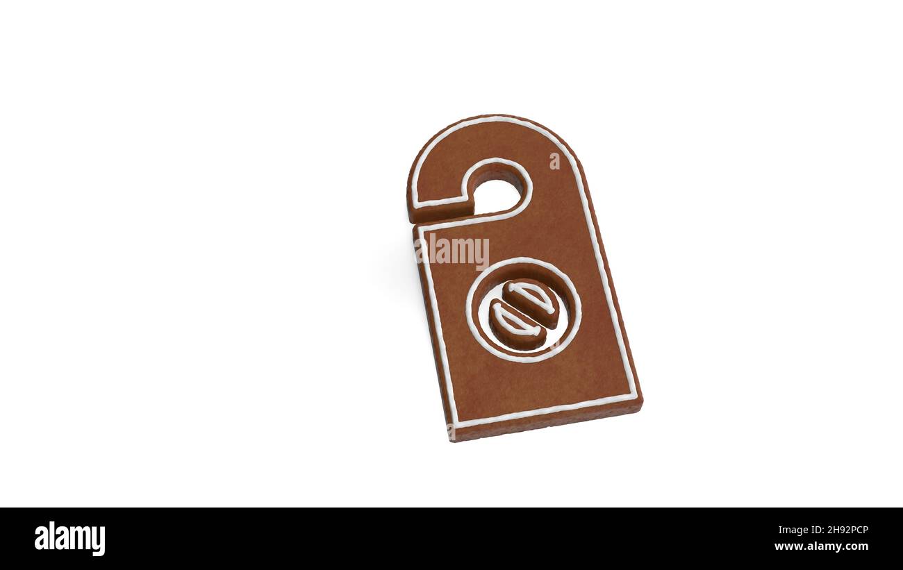 rendu 3d du biscuit au pain d'épice en forme de symbole de ne pas déranger étiquette sur la porte isolée sur fond blanc avec glaçage blanc Banque D'Images