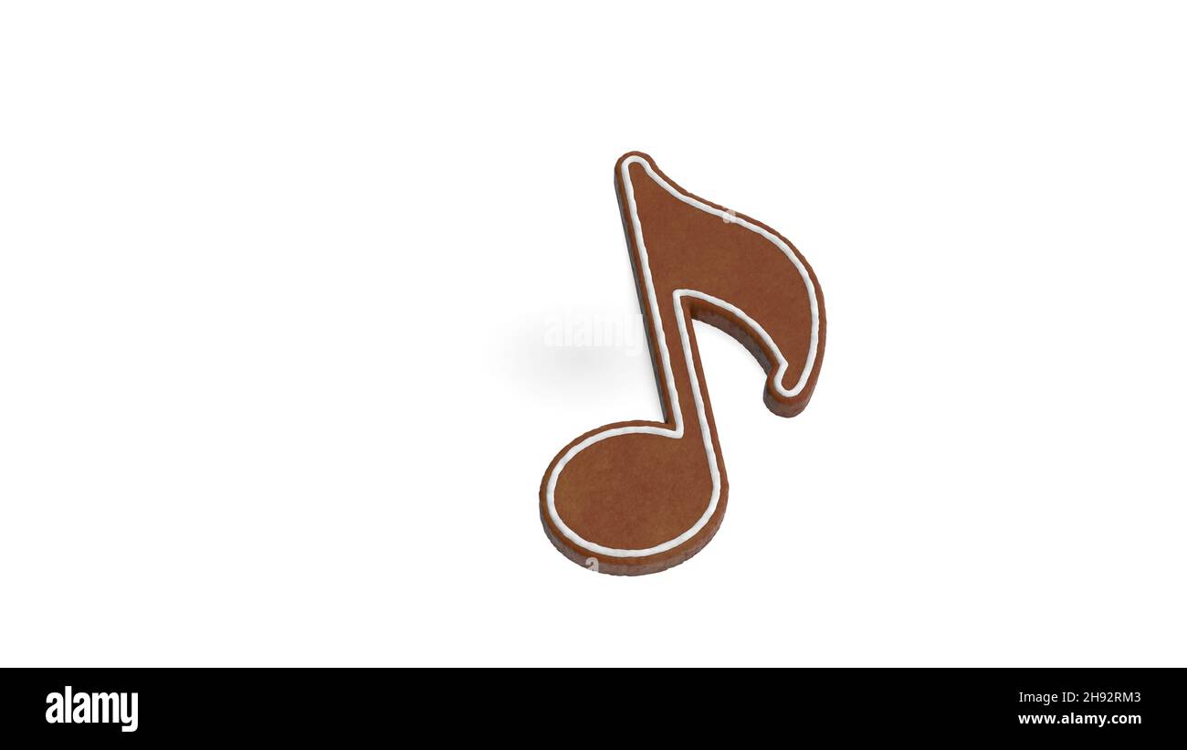 rendu 3d de biscuit au pain d'épice en forme de symbole de note musicale avec drapeau isolé sur fond blanc avec glaçage blanc Banque D'Images