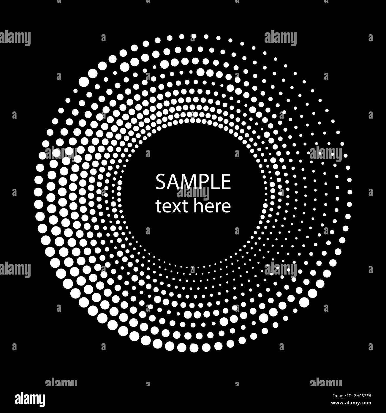 Lignes pointillées de demi-teintes concentriques blanches en forme de spirale.Cercle segmenté.Élément de design tendance pour cadre, logo de technologie rond, panneau, symbole, Web Illustration de Vecteur