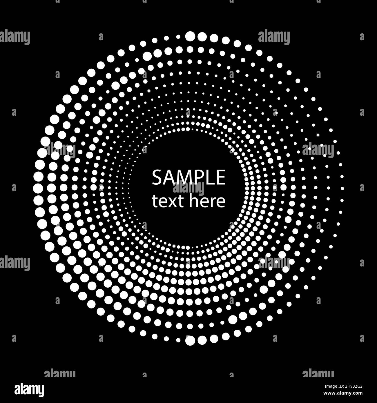 Lignes pointillées de demi-teintes concentriques blanches en forme de spirale.Cercle segmenté.Élément de design tendance pour cadre, logo de technologie rond, panneau, symbole, Web Illustration de Vecteur