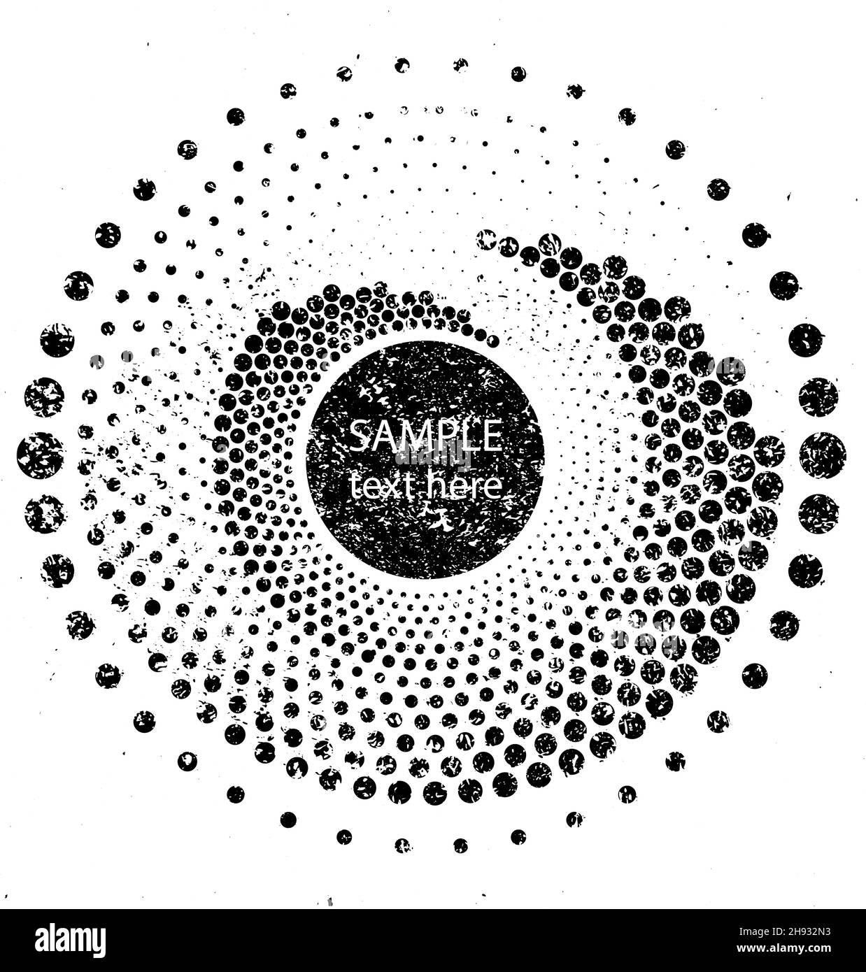 Forme arrondie en pointillés texturés.Points de demi-teinte.Logo soleil vintage.Motif grunge rétro.Forme géométrique abstraite.Elément de conception pour bannière Illustration de Vecteur
