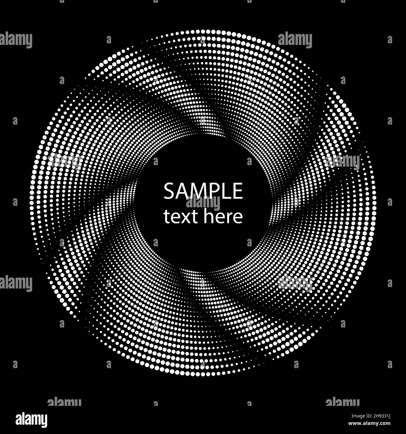 Lignes pointillées de demi-teintes concentriques blanches en forme de spirale.Cercle segmenté.Élément de design tendance pour cadre, logo de technologie rond, panneau, symbole, Web Illustration de Vecteur