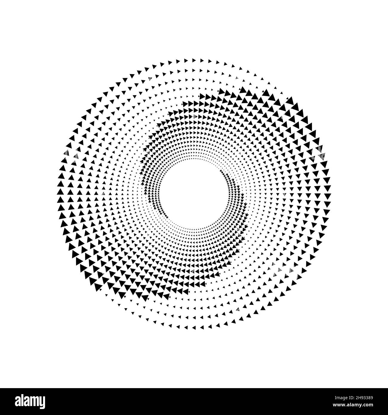 Petits triangles noirs abstraits en forme de spirale.Art géométrique. Points demi-tons.Élément de design tendance pour logo, tatouage, signe, symbole, pages Web,imprime Illustration de Vecteur