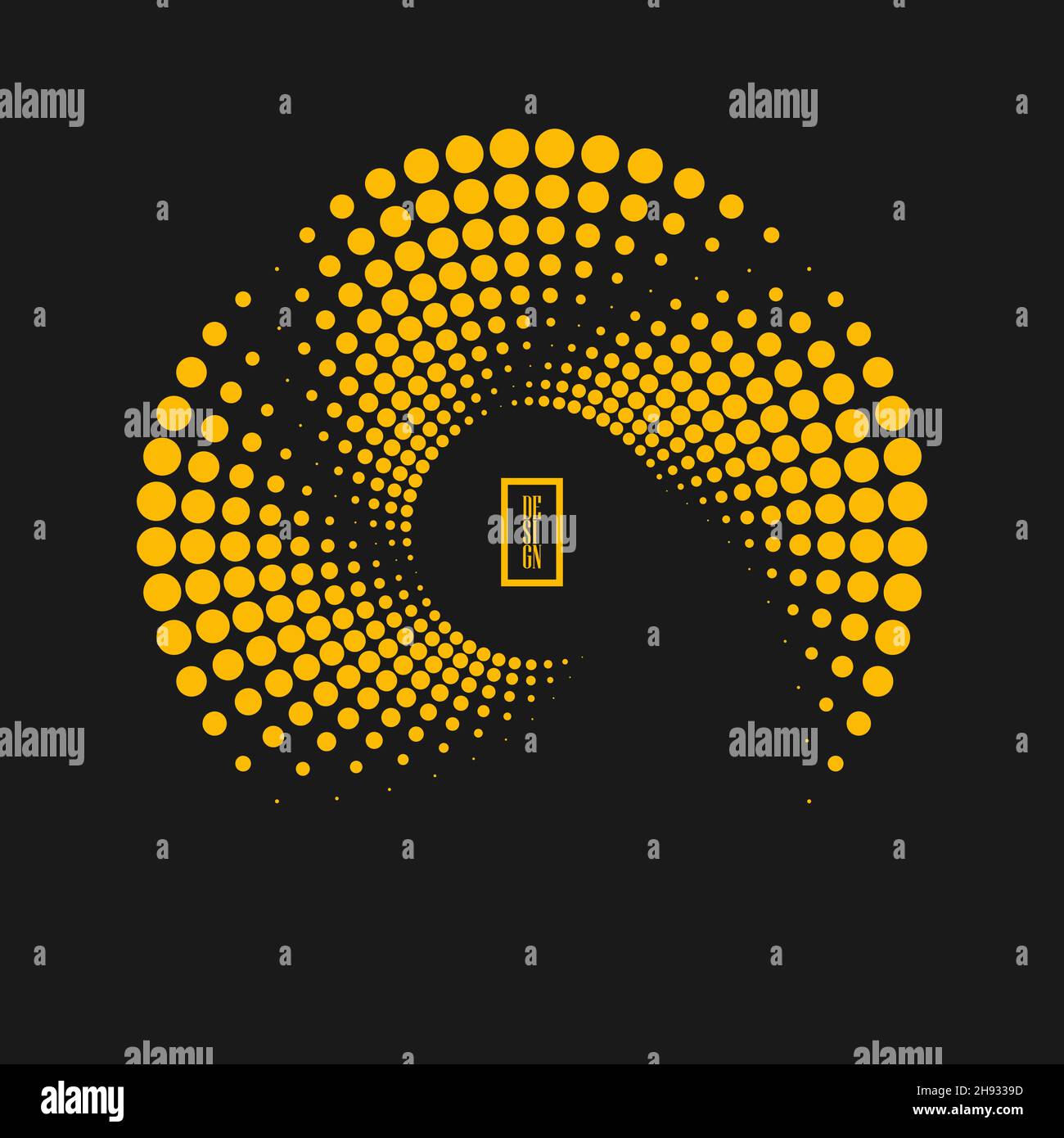 Bandes en pointillés de demi-teinte concentriques jaunes sous forme de cercle.Élément de conception demi-ton pour cadre de bordure, logo rond, tatouage, signe, symbole,pages web, impression Illustration de Vecteur