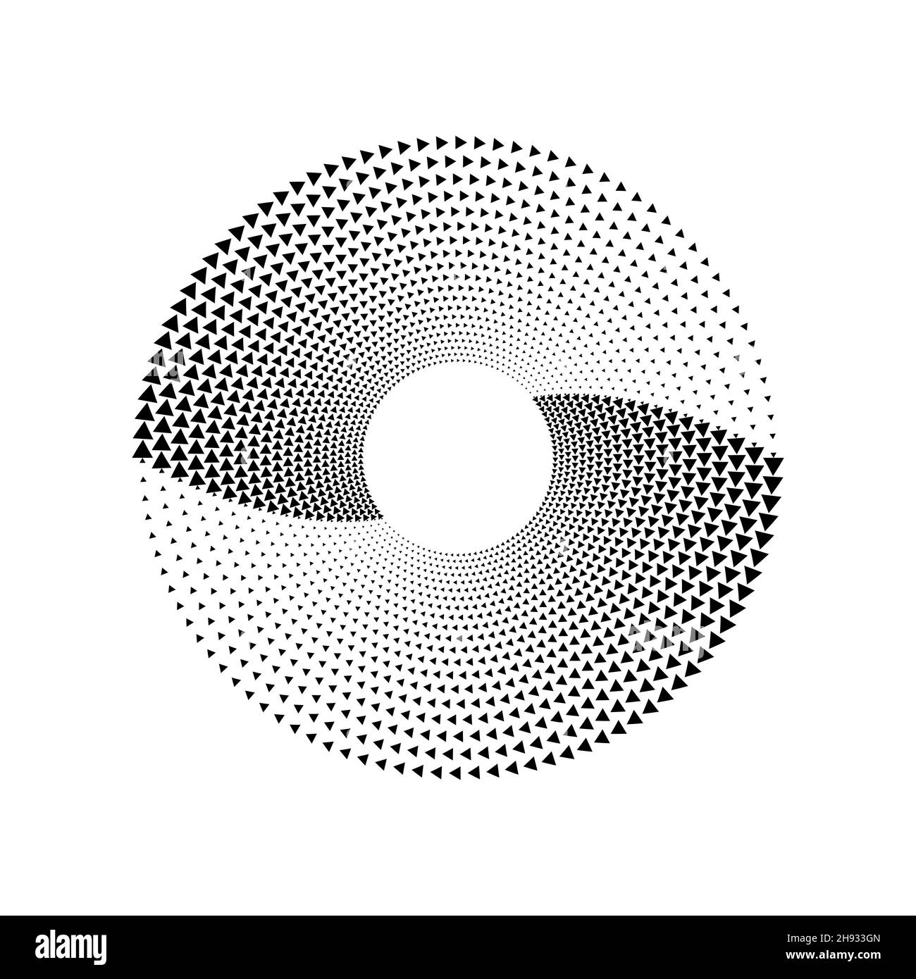 Résumé petits triangles noirs en forme de cercle.Art géométrique. Points demi-tons.Élément de design tendance pour logo, tatouage, signe, symbole, pages Web,imprime Illustration de Vecteur