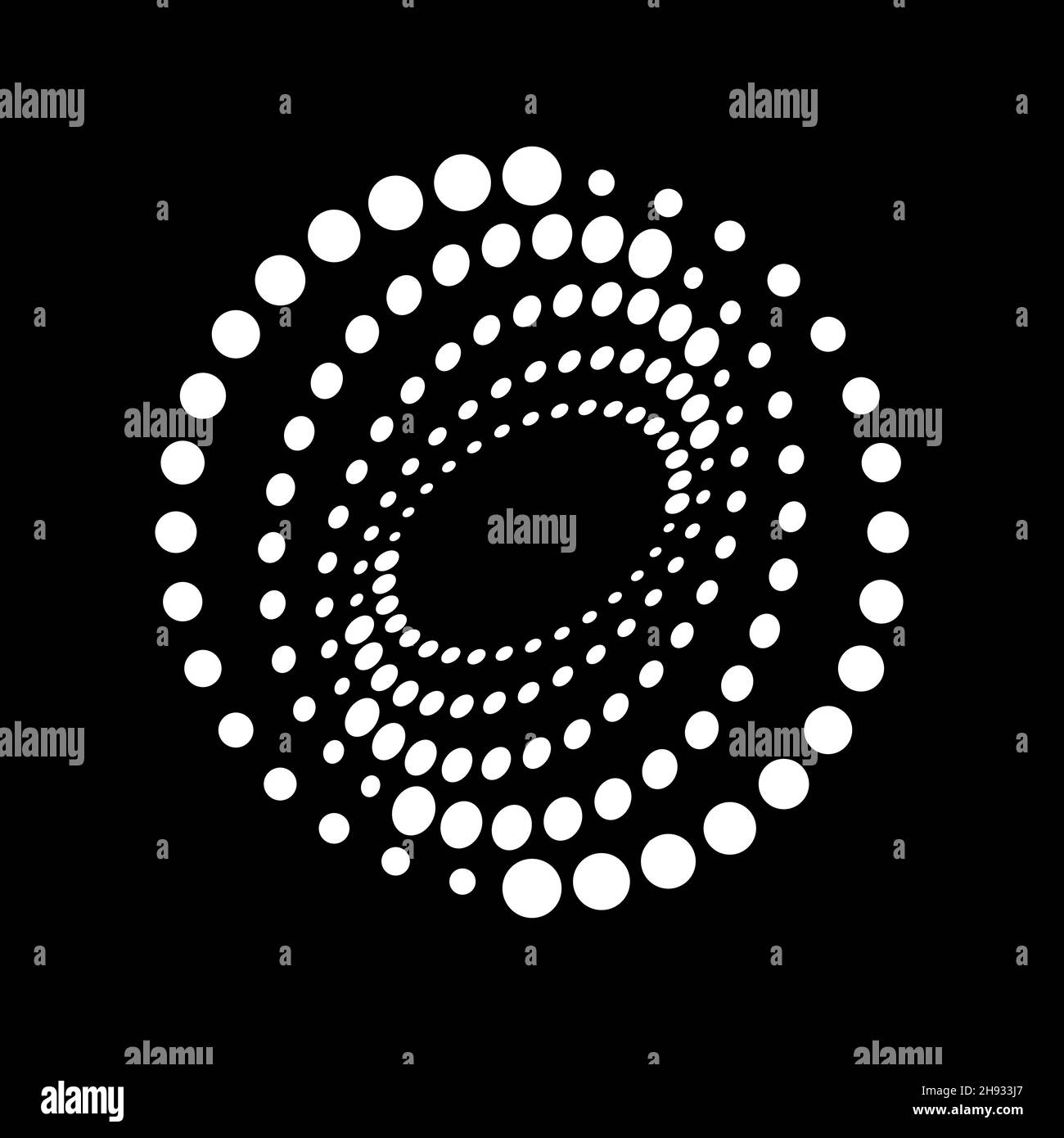 Points concentriques blancs en forme de vortex .élément de design demi-ton pour cadre de bordure, logo rond, tatouage, signe, symbole,pages web, impressions, modèle Illustration de Vecteur