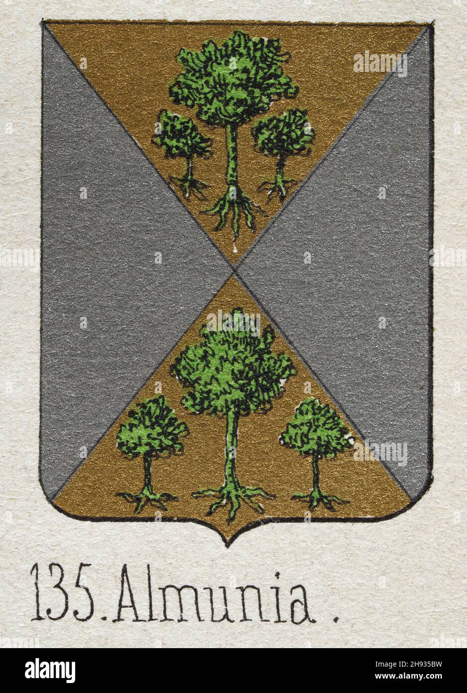 Almunia heraldry, illustration d'un manteau de bras, Or, argent, arbre Banque D'Images