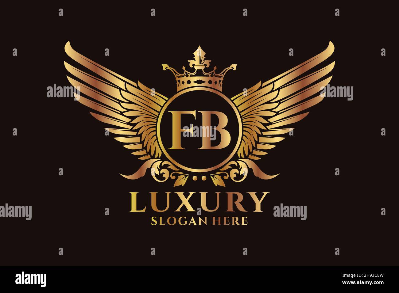 Luxe aile royale lettre FB Crest couleur or logo Vector, logo Victory, logo Crest, logo WiNG, logo Vector . Illustration de Vecteur