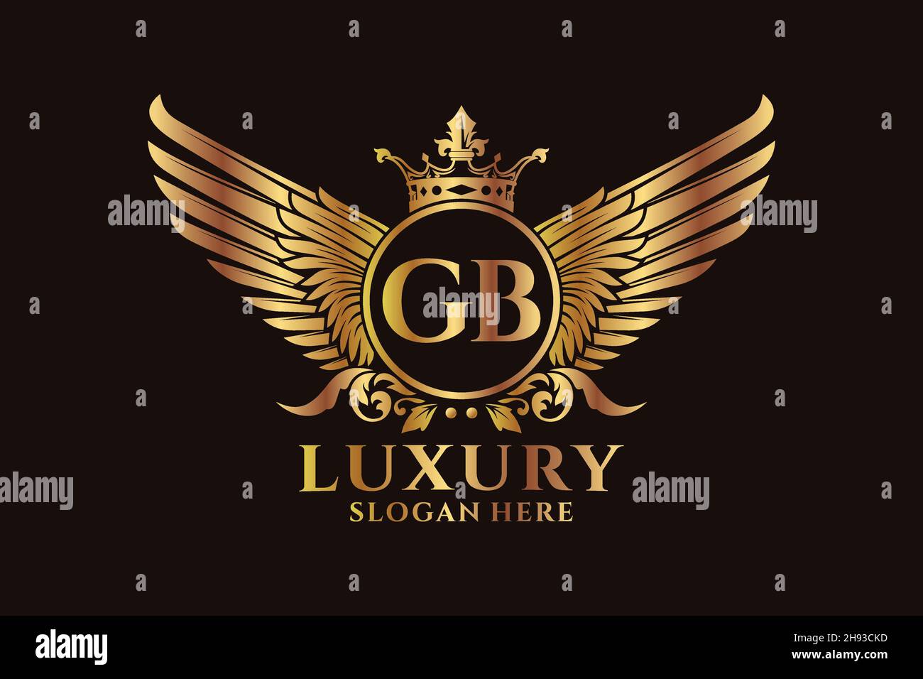 Aile royale de luxe lettre GB Crest couleur or logo Vector, logo Victory, logo Crest, logo WiNG, logo Vector . Illustration de Vecteur