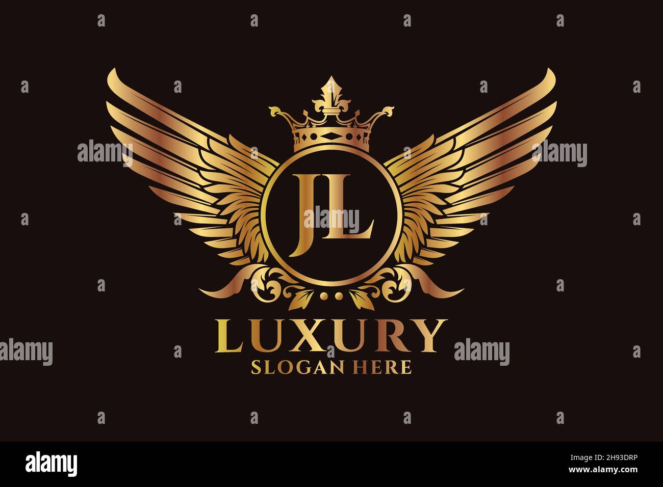 Luxury Royal WiNG lettre JL Crest couleur or logo Vector, logo Victory, logo Crest, logo WiNG, logo Vector . Illustration de Vecteur