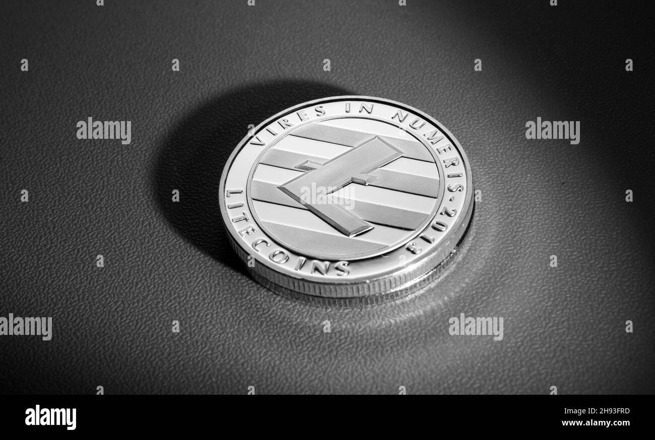 Photo macro d'une pièce de Litecoin pièces de monnaie Crypto Banque D'Images