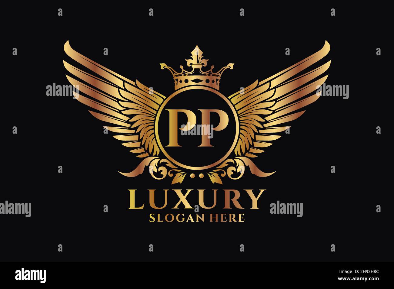 Luxury Royal WiNG lettre PP Crest couleur or logo Vector, logo Victory, logo Crest, logo WiNG, logo Vector . Illustration de Vecteur