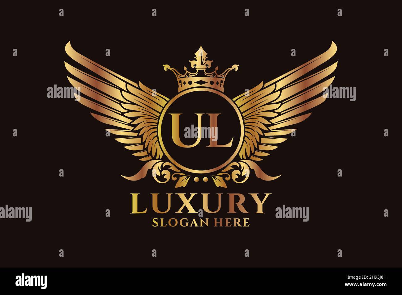 Aile royale de luxe lettre UL Crest couleur or logo Vector, logo Victory, logo Crest, logo WiNG, logo Vector . Illustration de Vecteur
