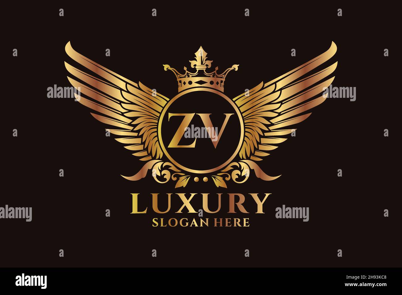 Aile royale de luxe lettre ZV Crest couleur or logo Vector, logo Victory, logo Crest, logo WiNG, logo Vector . Illustration de Vecteur