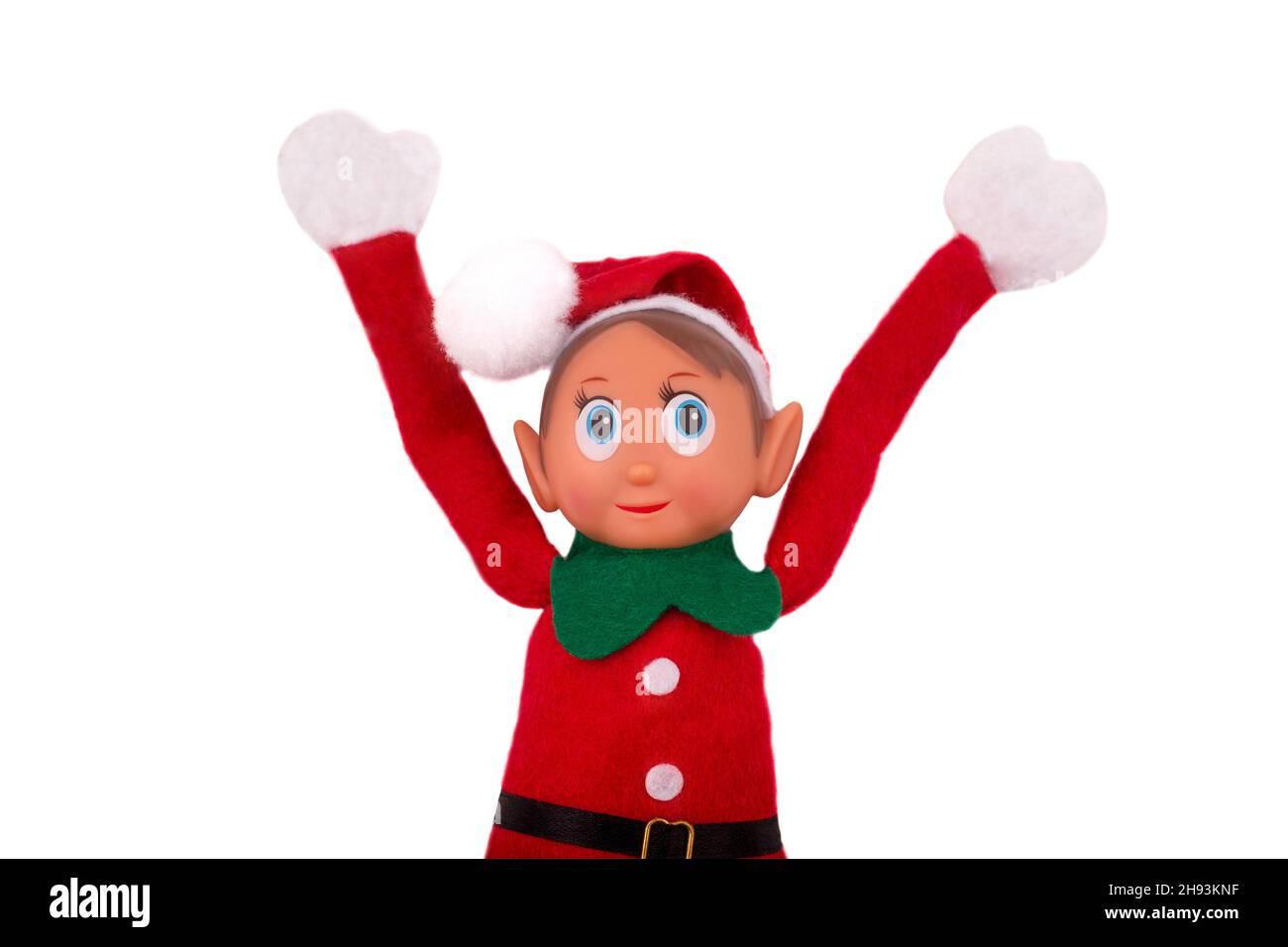 Jouet Elf de Noël isolé sur fond blanc esprit de Noël, tradition de Noël. Banque D'Images