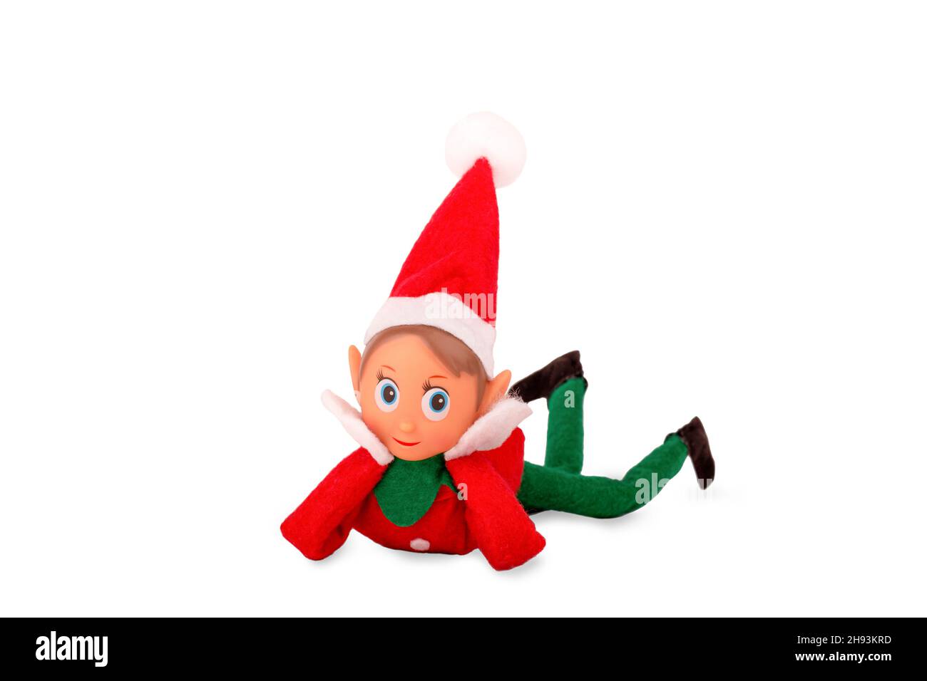 Jouet Elf de Noël isolé sur fond blanc avec espace de copie.Esprit de Noël, tradition de Noël. Banque D'Images