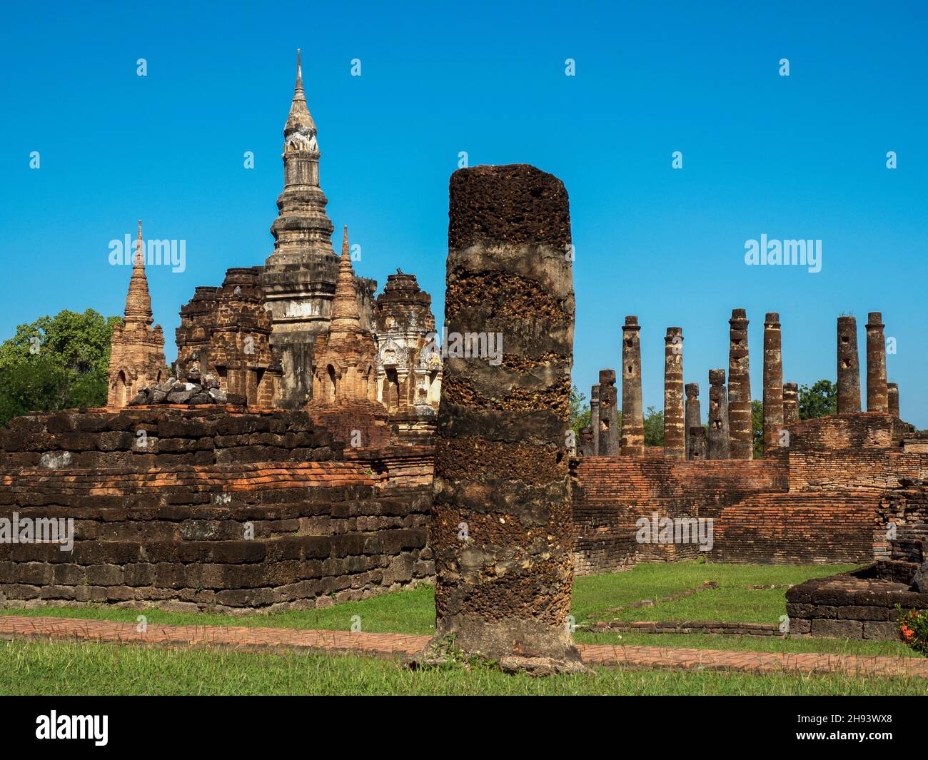 La ruine de Tempel, Wat Mahathe, Sukhothai, Mueang Kao, Provinz Sukhothai,Thaïlande, Asie Banque D'Images