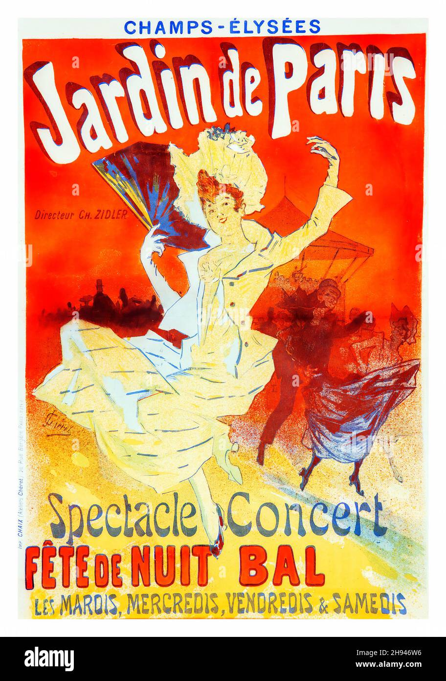 Jardin de Paris - tête de nuit bal, 1890 - l'art de l'affiche de Jules Chéret (1836-1932).Français.Concert de spectacle.Champs-Elysées. Banque D'Images Jardin de Paris - tête de nuit bal, 1890 - l'art de l'affiche de Jules Chéret (1836-1932).Français.Concert de spectacle.Champs-Elysées. Banque D'Images