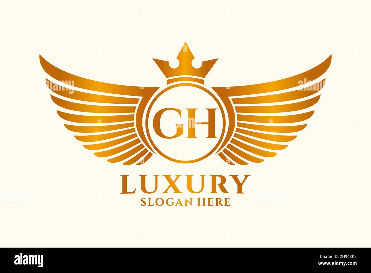 Luxe aile royale lettre GH Crest couleur or logo Vector, logo Victory, logo Crest, logo WiNG, logo Vector . Illustration de Vecteur