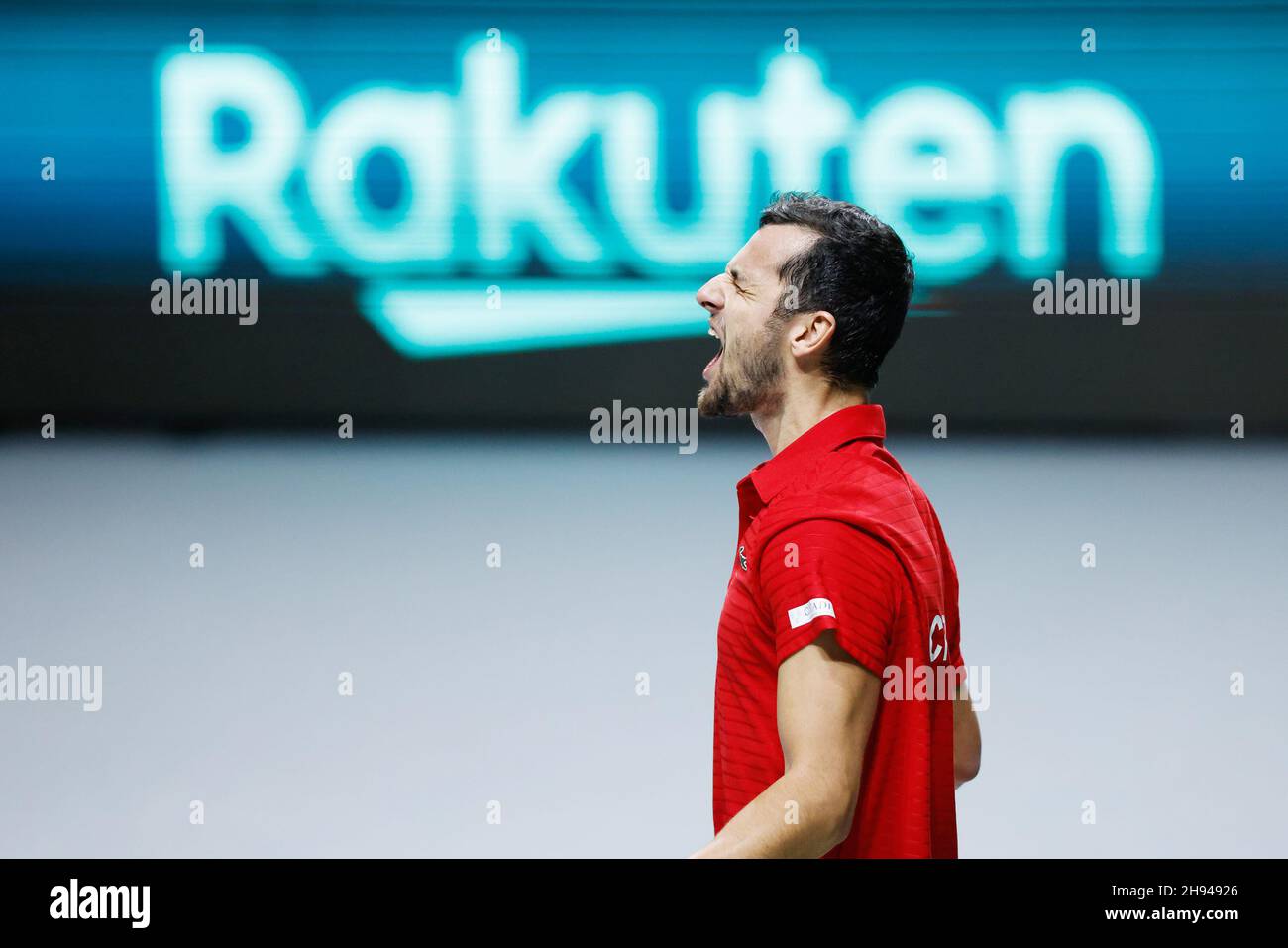 Madrid, Espagne.03ème décembre 2021.Mate Pavic de Croatie joue en double avec Nikola Mektic et célèbre la victoire lors de la demi-finale de la coupe Davis 2021, match de tennis entre la Serbie et la Croatie le 3 décembre 2021 à Madrid Arena à Madrid, Espagne - photo: Oscar Barroso/DPPI/LiveMedia crédit: Agence photo indépendante/Alay Live News Banque D'Images