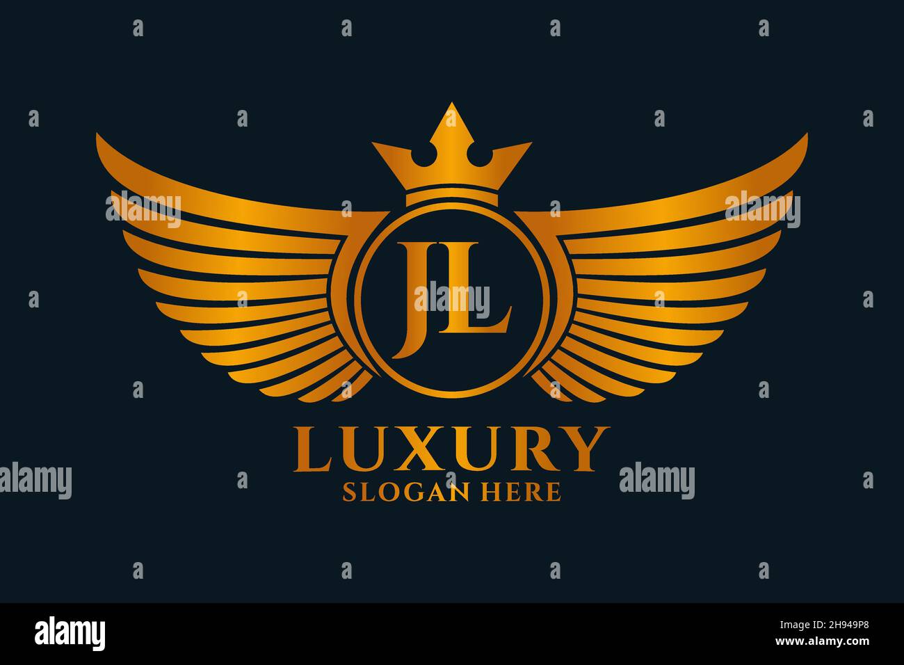 Luxury Royal WiNG lettre JL Crest couleur or logo Vector, logo Victory, logo Crest, logo WiNG, logo Vector . Illustration de Vecteur