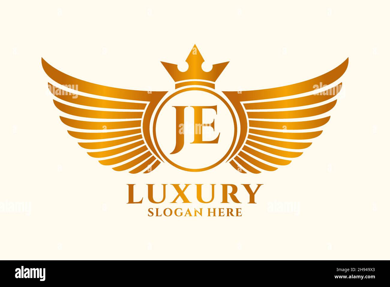 Luxe aile royale lettre JE Crest couleur or logo Vector, logo Victory, logo Crest, logo WiNG, logo Vector . Illustration de Vecteur