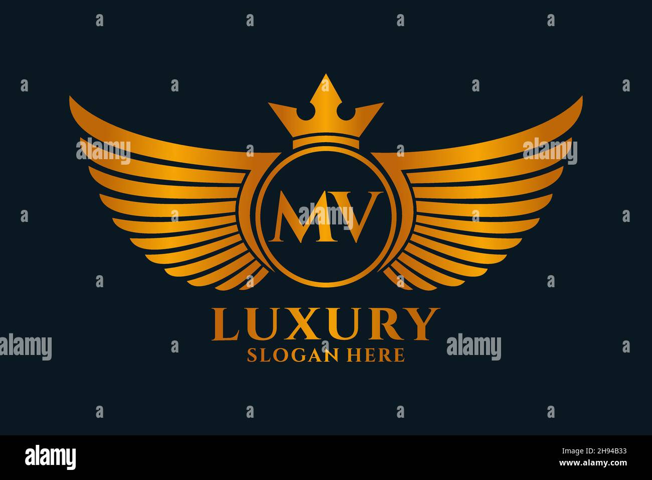 Luxe aile royale lettre MV Crest couleur or logo Vector, logo Victory, logo Crest, logo WiNG, logo Vector . Illustration de Vecteur