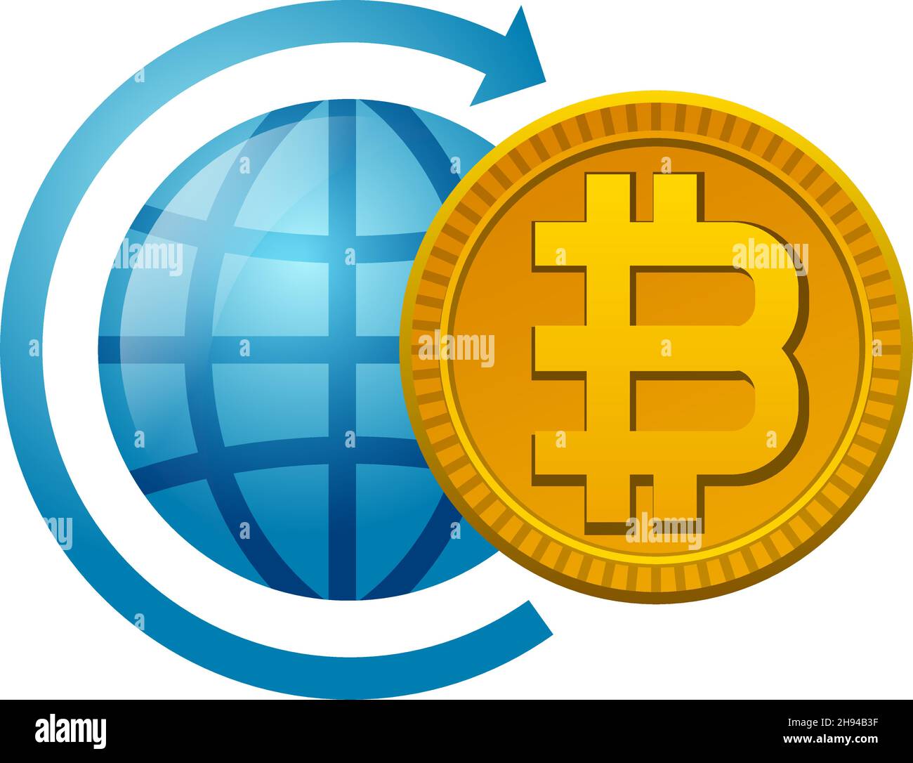 Illustration du concept de paiement global Bitcoin en crypto-monnaie Illustration de Vecteur