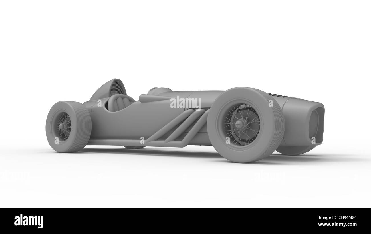 Rendu 3D d'une voiture de course historique vintage isolée sur un espace de studio blanc vide.Véhicule de transport de modèle informatique. Banque D'Images