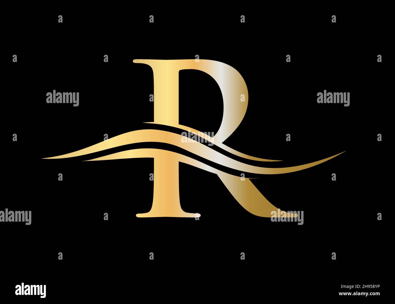 Modèle de logo R.Logo Swoosh lettre R pour l'identité de l'entreprise.Logo Water Wave R avec concept de luxe Illustration de Vecteur