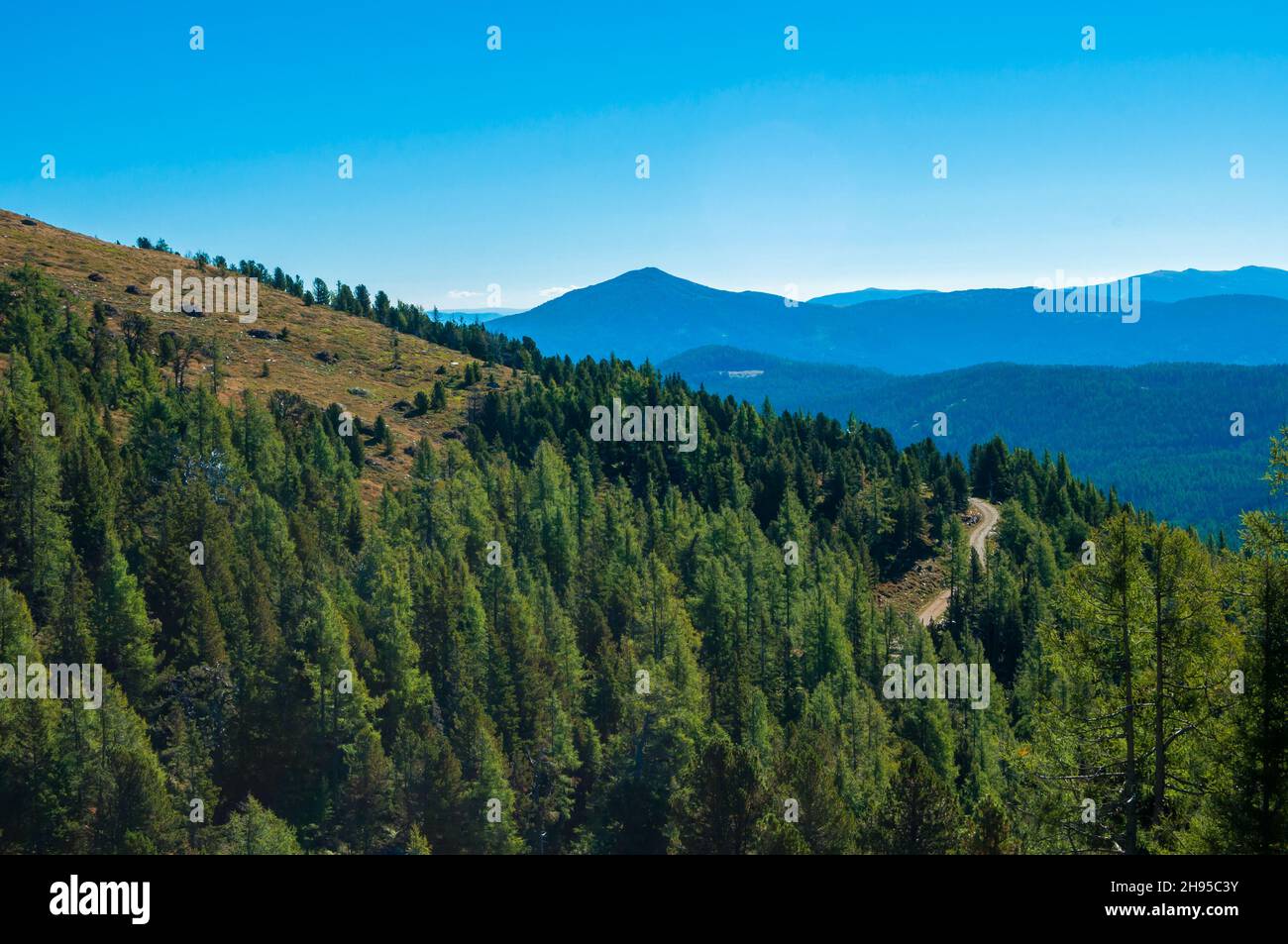 Paysage montagneux en Autriche.Vue depuis un point culminant d'une chaîne de montagnes.Jour d'automne ensoleillé Banque D'Images