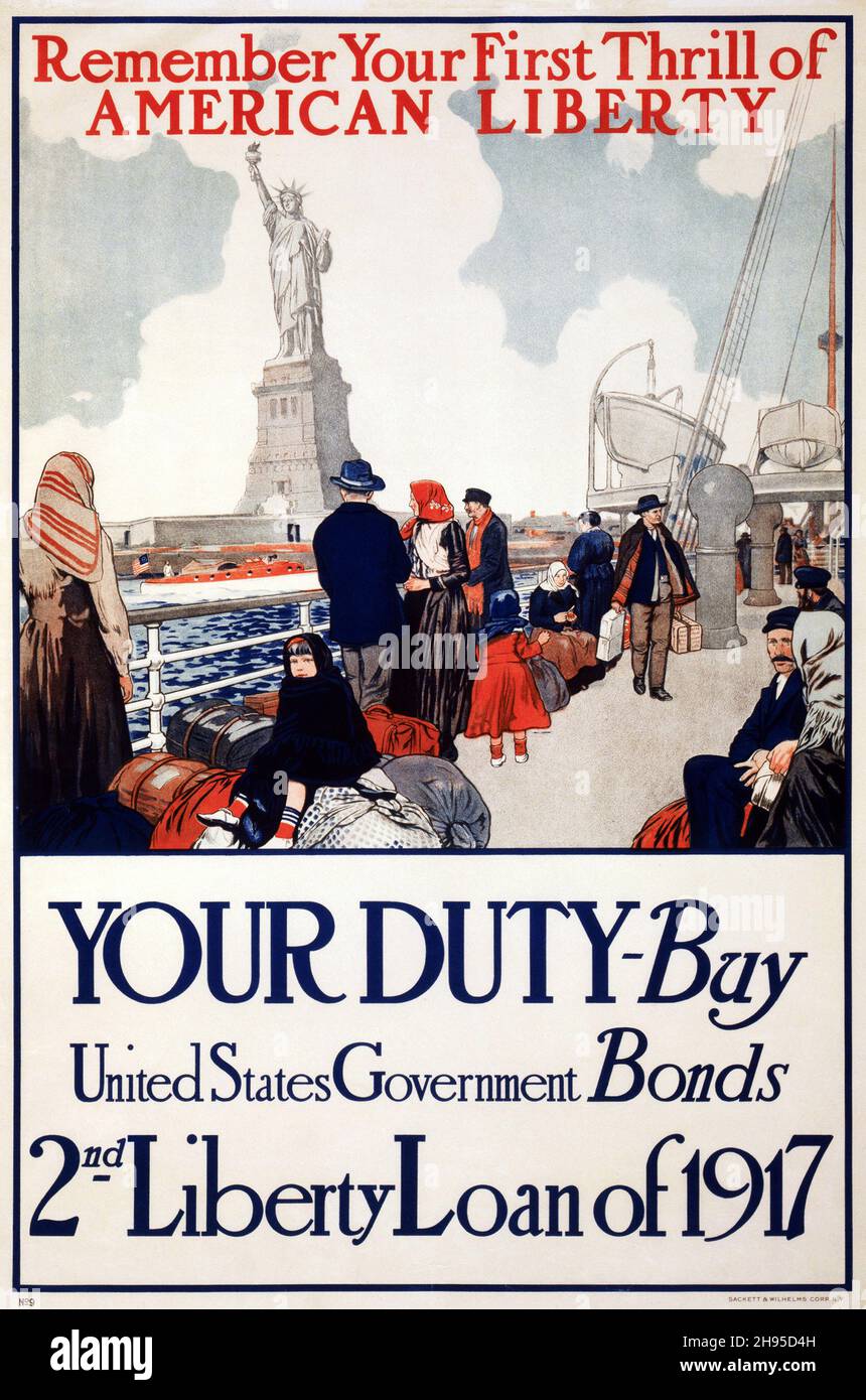 Affiche de la Statue de la liberté 1917.Vos obligations d'État des États-Unis, Duty-Buy.Prêt de liberté de 1917. Banque D'Images