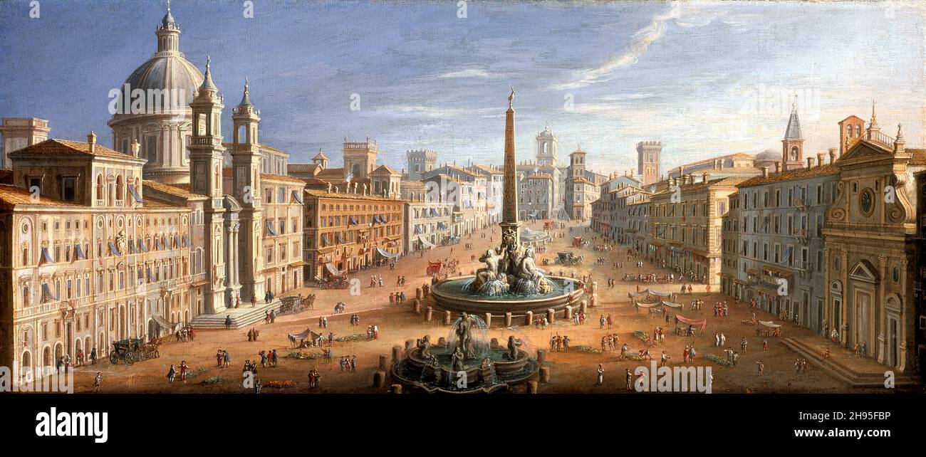 Vue sur la Piazza Navona, Rome par le peintre flamand Hendrik Frans van Lint (1684-1763), huile sur toile, c.1730 Banque D'Images